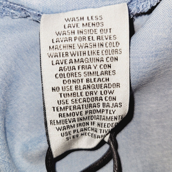 1511 Inc Top Woman XLarge Blue Chambray Fitted Tie Sleeve V-Neck Casual Boho Y2K - Picture 10 of 14